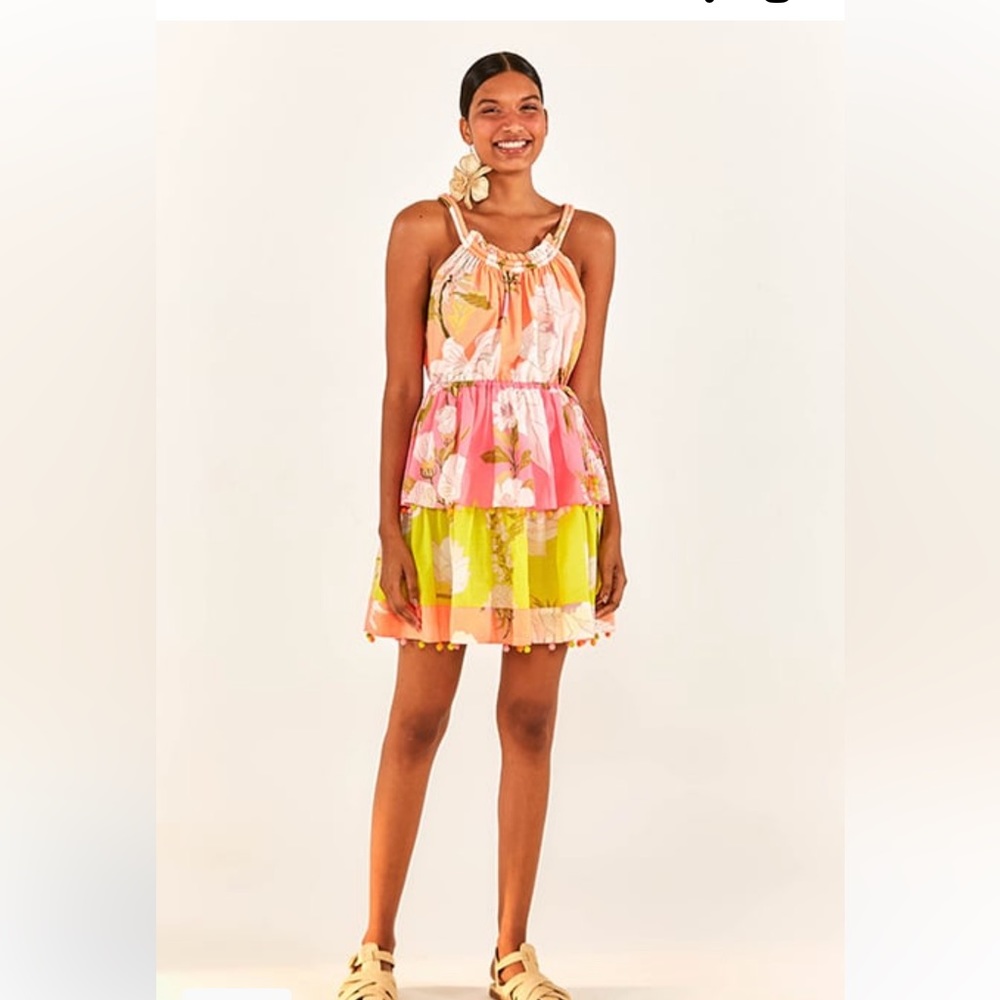 Farm Rio NWT Mixed Neon Garden Mini Dress with side adjustable drawstrings. - Picture 3 of 13